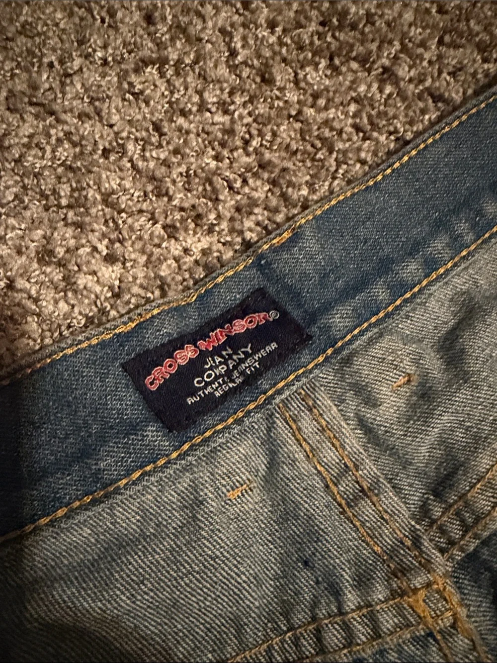 Windsor Relaxed-Fit Jeans in Denim Blue with Tan Patch